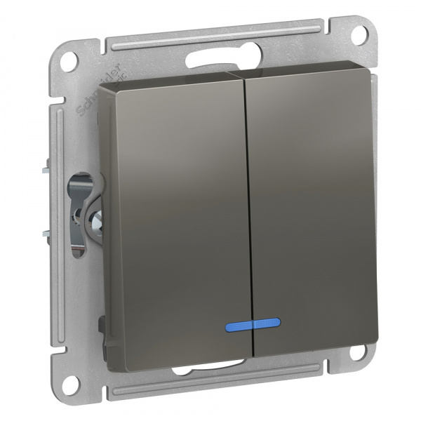 Schneider Electric ATLASDESIGN 2-клавишный ВЫКЛЮЧАТЕЛЬ с подсветкой,механизм,СТАЛЬ ТЦ Евроремонт