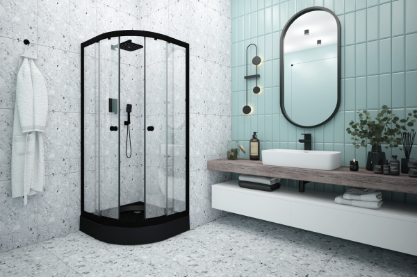 Душевое ограждение Classic BLACK 900*900*1950( стекло прозрачное)+сифон+поддон Classic BLACK N900 ТЦ Евроремонт